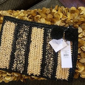 White Company Raffia Stripe straw Clutch